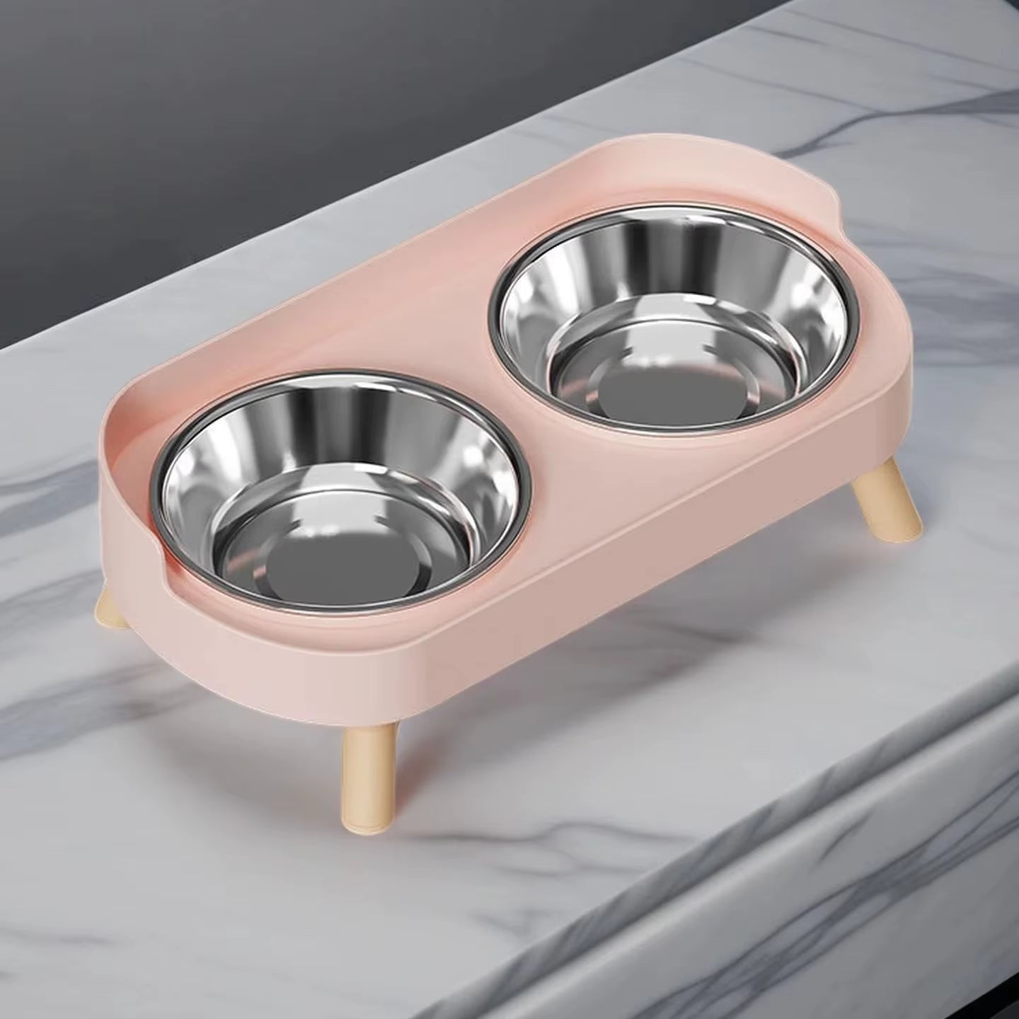 Dopamine Stylish Elevated Pet Feeder: Dual Stainless Steel Bowls with Neck Support for Food and Water