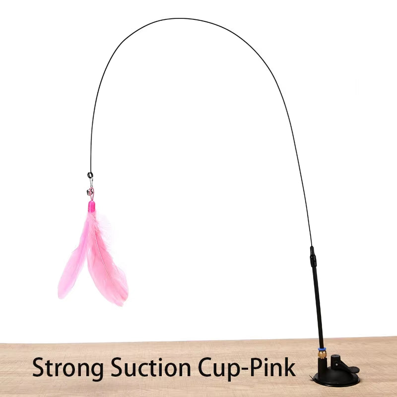 Interactive Cat Toy - Hands-Free Feather Teaser Wand with Suction Cup for Kittens and Cats