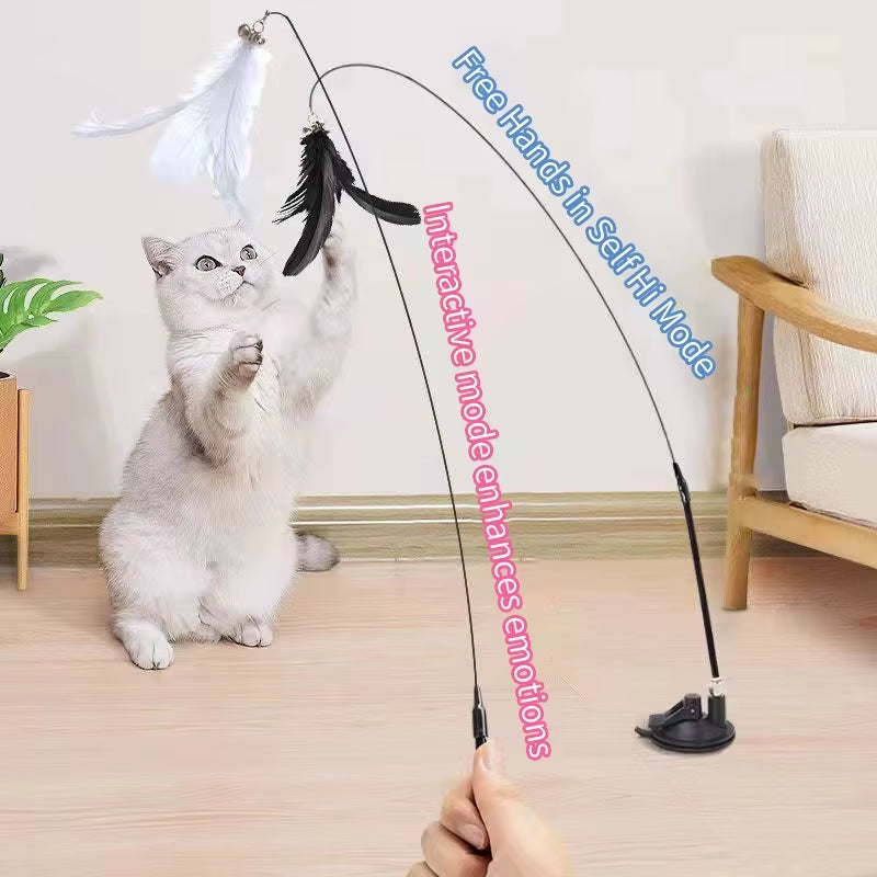 Interactive Cat Toy - Hands-Free Feather Teaser Wand with Suction Cup for Kittens and Cats