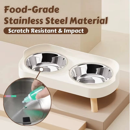 Dopamine Stylish Elevated Pet Feeder: Dual Stainless Steel Bowls with Neck Support for Food and Water