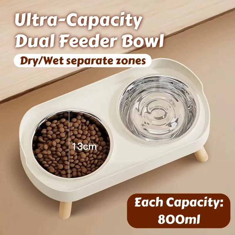 Dopamine Stylish Elevated Pet Feeder: Dual Stainless Steel Bowls with Neck Support for Food and Water