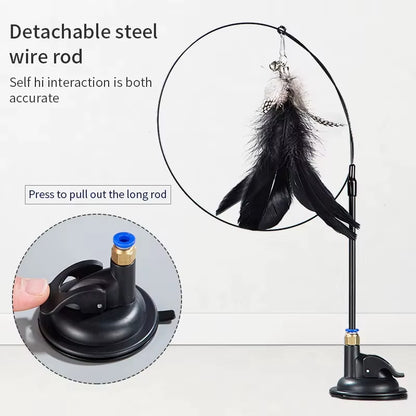 Interactive Cat Toy - Hands-Free Feather Teaser Wand with Suction Cup for Kittens and Cats