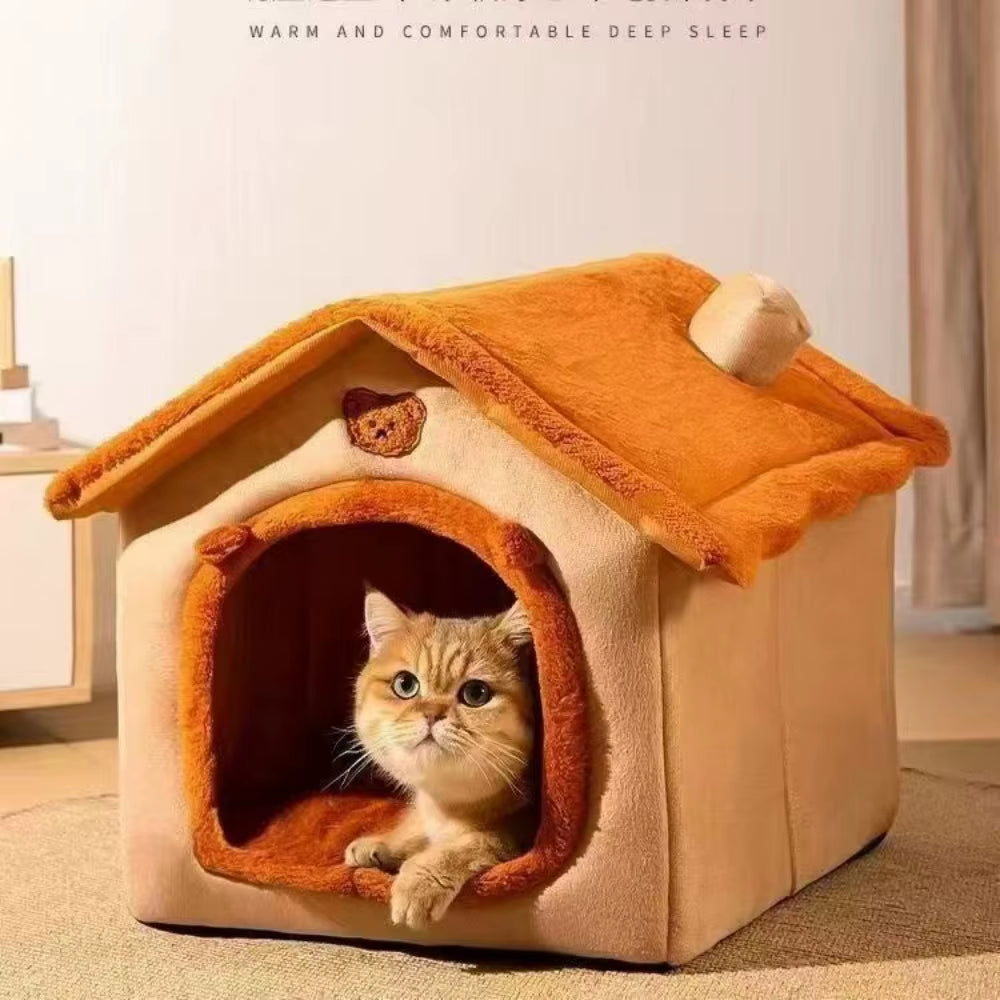 All-Season Dog House Bed - Removable and Washable Pet Bed for Small Dogs and Cats, Ideal for Winter Warmth