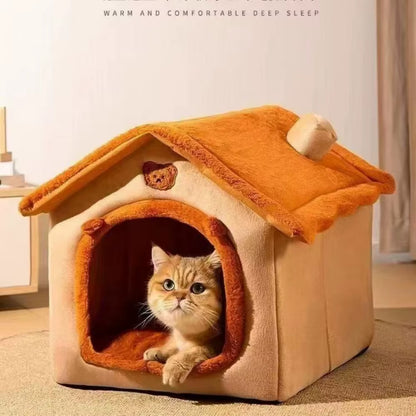 All-Season Dog House Bed - Removable and Washable Pet Bed for Small Dogs and Cats, Ideal for Winter Warmth