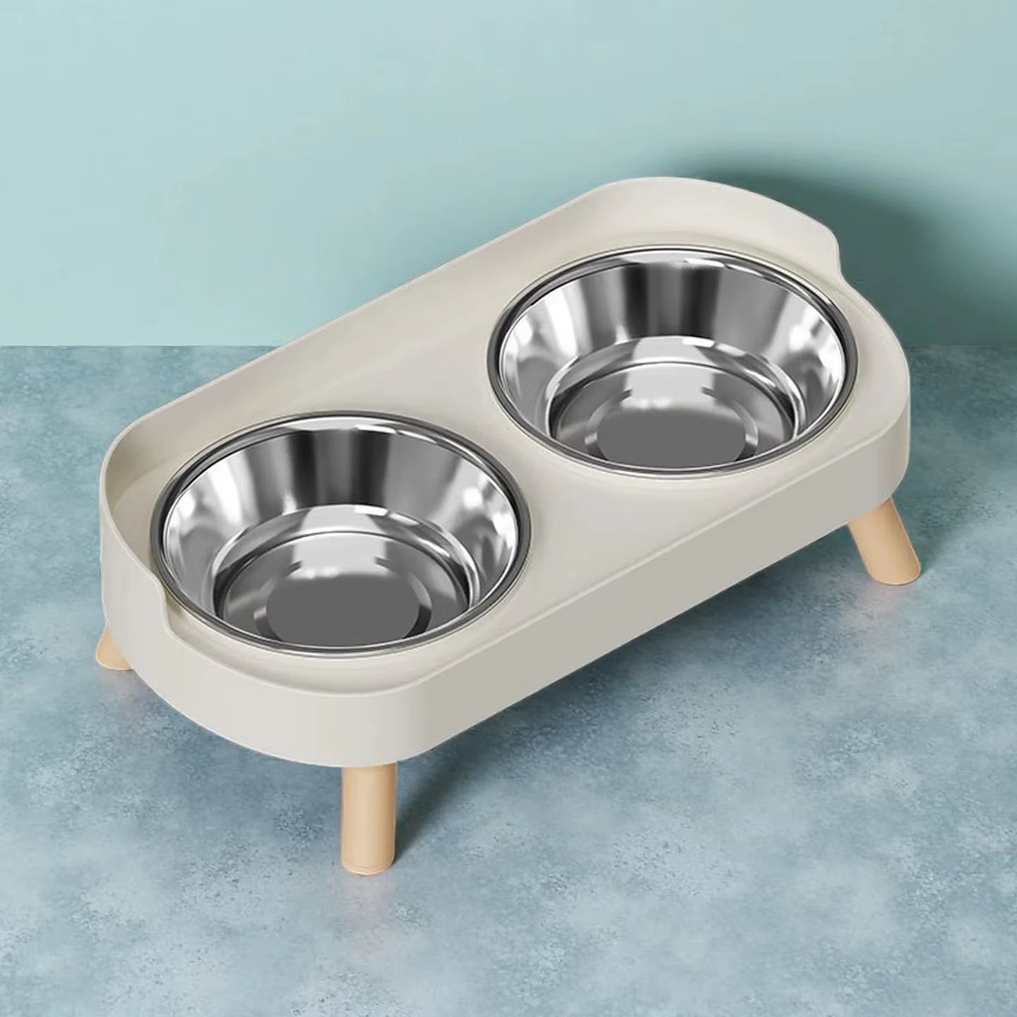 Dopamine Stylish Elevated Pet Feeder: Dual Stainless Steel Bowls with Neck Support for Food and Water