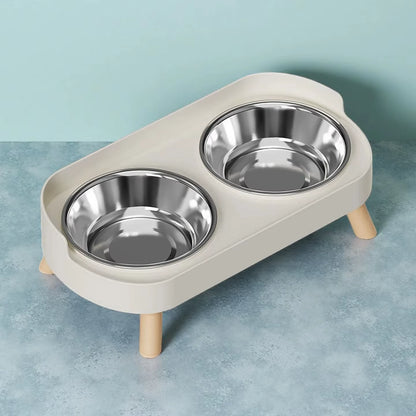 Dopamine Stylish Elevated Pet Feeder: Dual Stainless Steel Bowls with Neck Support for Food and Water