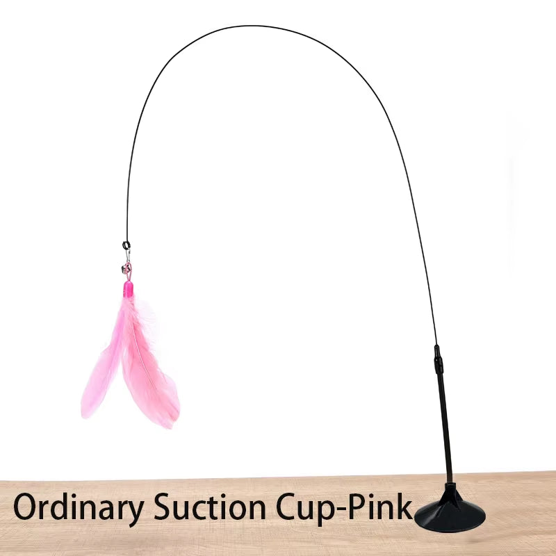 Interactive Cat Toy - Hands-Free Feather Teaser Wand with Suction Cup for Kittens and Cats