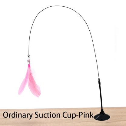 Interactive Cat Toy - Hands-Free Feather Teaser Wand with Suction Cup for Kittens and Cats