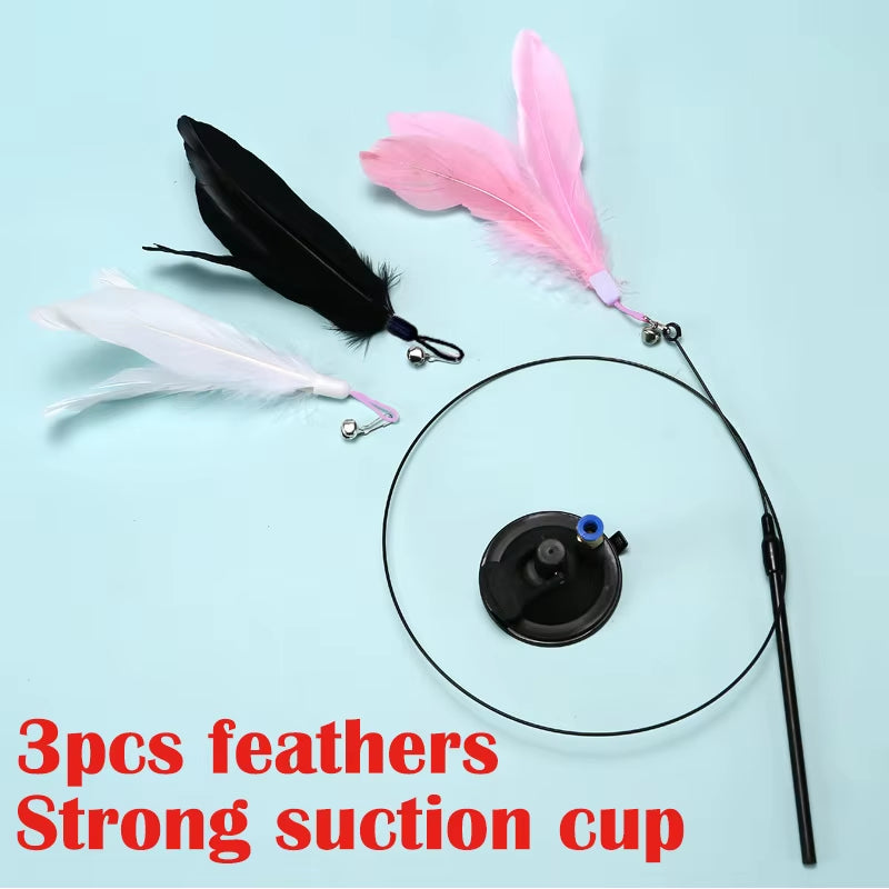 Interactive Cat Toy - Hands-Free Feather Teaser Wand with Suction Cup for Kittens and Cats