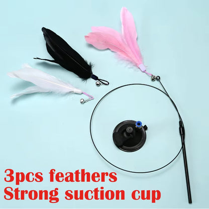 Interactive Cat Toy - Hands-Free Feather Teaser Wand with Suction Cup for Kittens and Cats