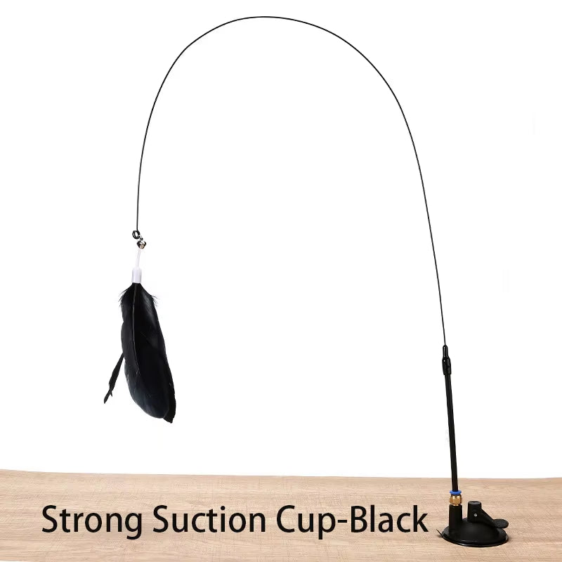 Interactive Cat Toy - Hands-Free Feather Teaser Wand with Suction Cup for Kittens and Cats