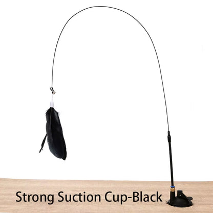 Interactive Cat Toy - Hands-Free Feather Teaser Wand with Suction Cup for Kittens and Cats