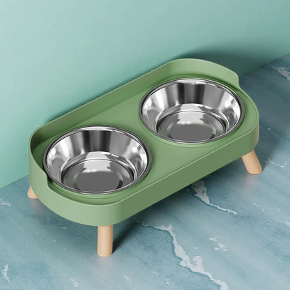 Dopamine Stylish Elevated Pet Feeder: Dual Stainless Steel Bowls with Neck Support for Food and Water