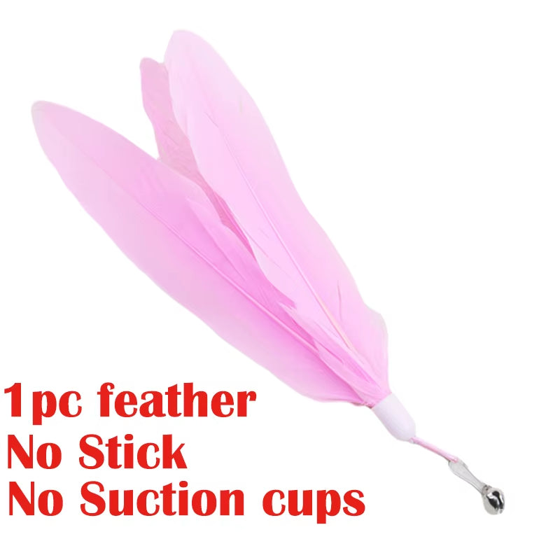 Interactive Cat Toy - Hands-Free Feather Teaser Wand with Suction Cup for Kittens and Cats