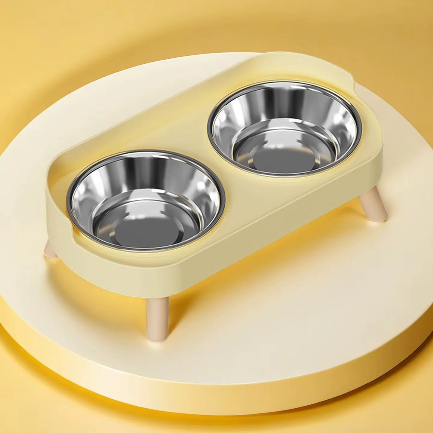 Dopamine Stylish Elevated Pet Feeder: Dual Stainless Steel Bowls with Neck Support for Food and Water