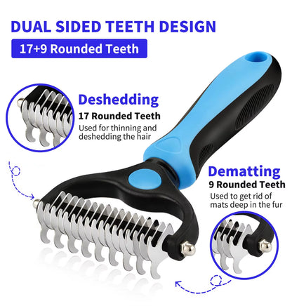 Professional Pet Deshedding Brush and Grooming Tool for Dogs and Cats - Fur Remover and Knot Cutter
