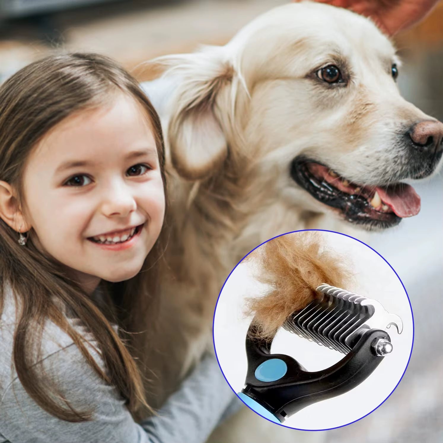 Professional Pet Deshedding Brush and Grooming Tool for Dogs and Cats - Fur Remover and Knot Cutter