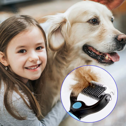 Professional Pet Deshedding Brush and Grooming Tool for Dogs and Cats - Fur Remover and Knot Cutter