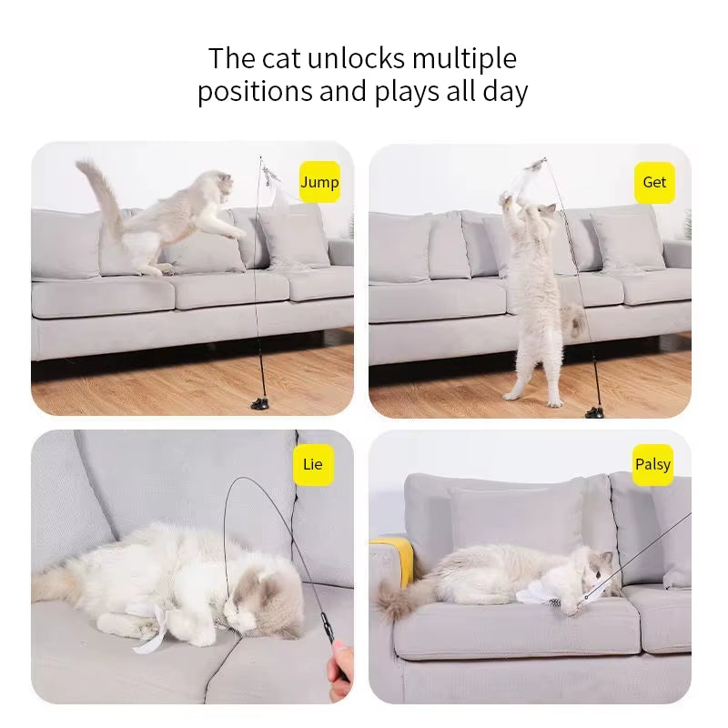 Interactive Cat Toy - Hands-Free Feather Teaser Wand with Suction Cup for Kittens and Cats