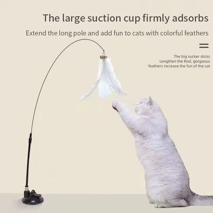 Interactive Cat Toy - Hands-Free Feather Teaser Wand with Suction Cup for Kittens and Cats