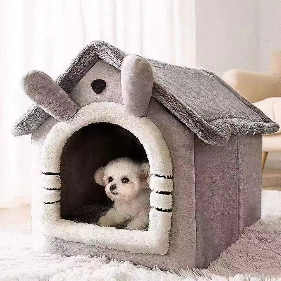 All-Season Dog House Bed - Removable and Washable Pet Bed for Small Dogs and Cats, Ideal for Winter Warmth