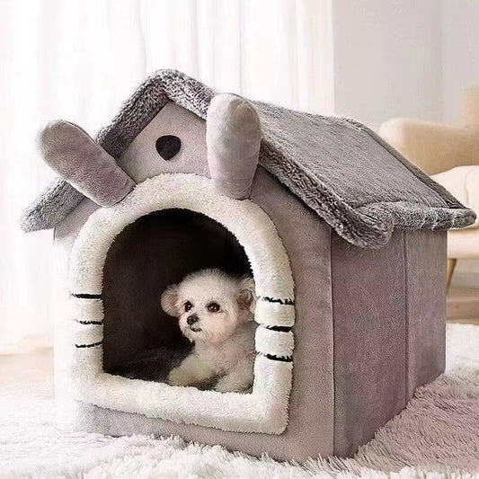 All-Season Dog House Bed - Removable and Washable Pet Bed for Small Dogs and Cats, Ideal for Winter Warmth
