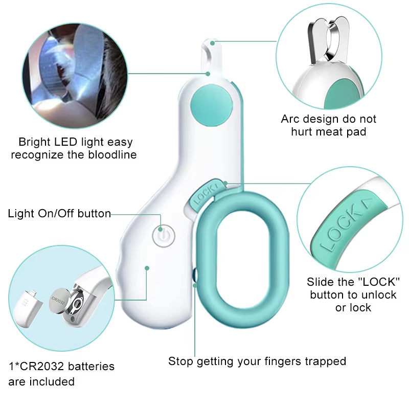 LED Light Professional Pet Nail Clipper for Cats and Small Dogs - Grooming Scissors and Accessories