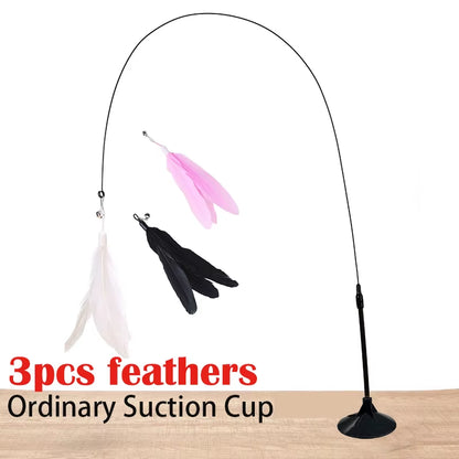 Interactive Cat Toy - Hands-Free Feather Teaser Wand with Suction Cup for Kittens and Cats