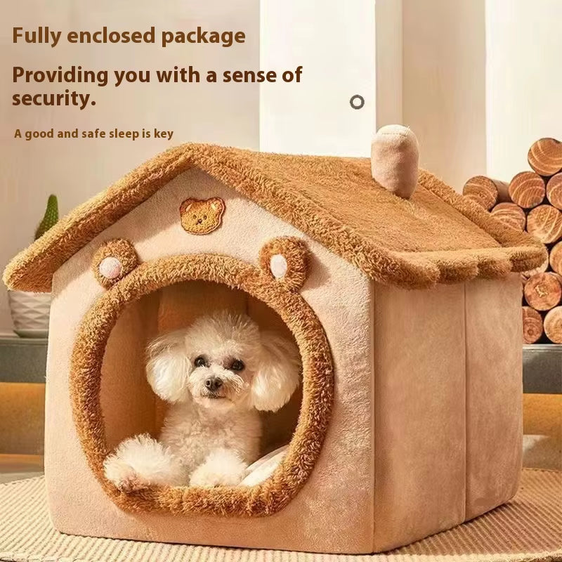 All-Season Dog House Bed - Removable and Washable Pet Bed for Small Dogs and Cats, Ideal for Winter Warmth
