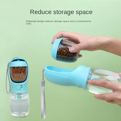 Portable Pet Water Bottle with Food Storage Container for Dogs and Cats - Ideal for Outdoor Travel and Feeding