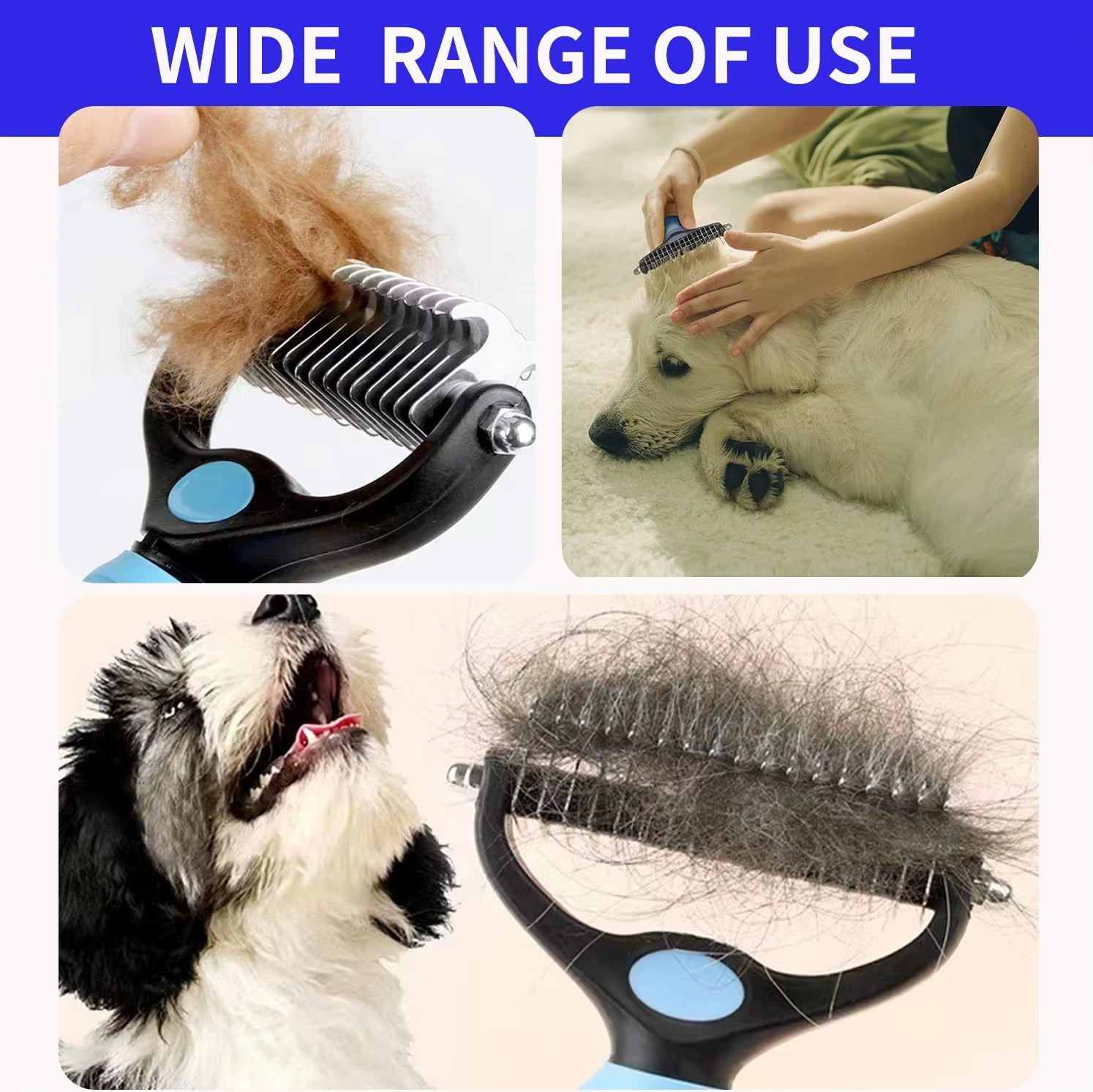 Professional Pet Deshedding Brush and Grooming Tool for Dogs and Cats - Fur Remover and Knot Cutter