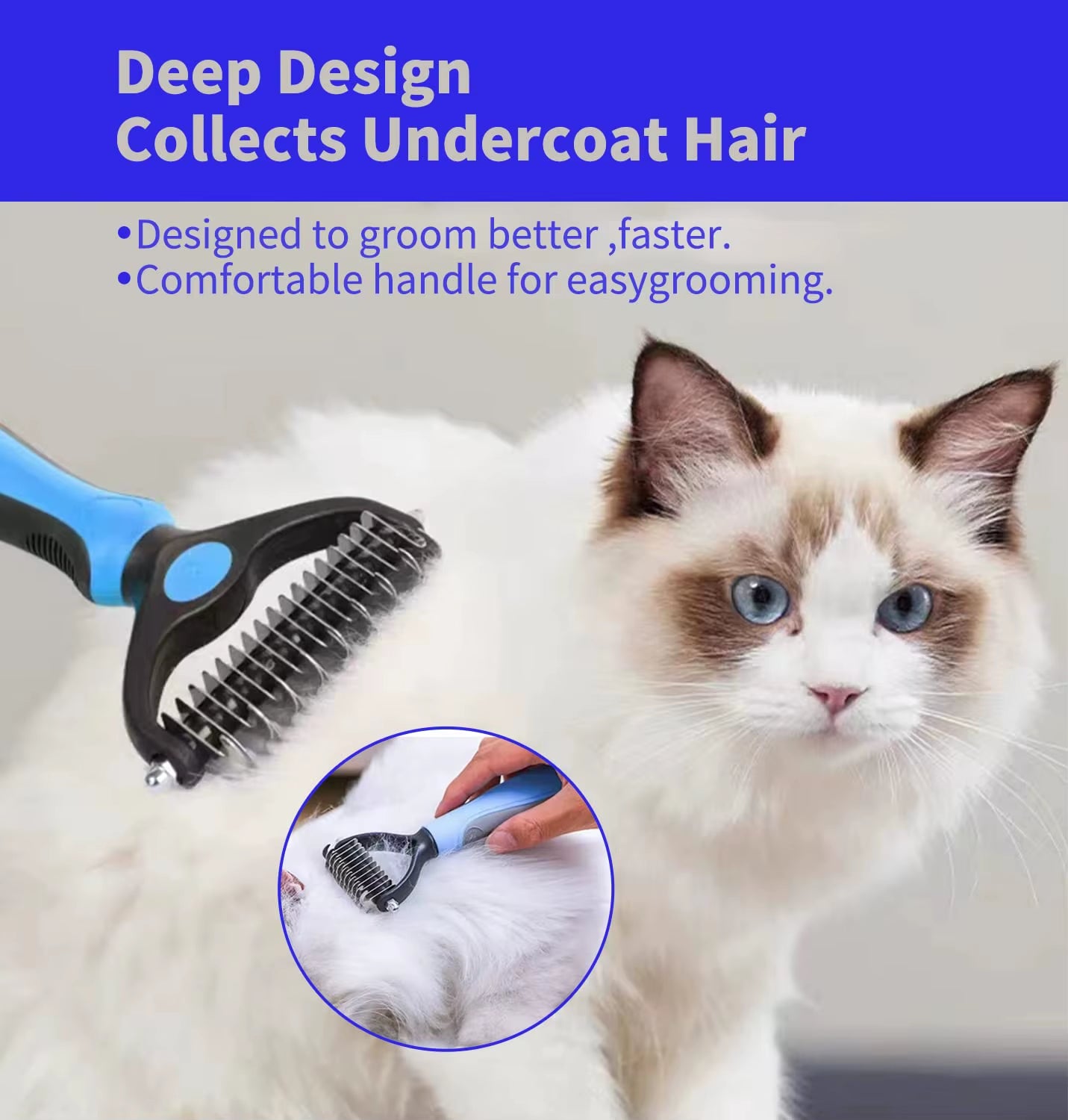 Professional Pet Deshedding Brush and Grooming Tool for Dogs and Cats - Fur Remover and Knot Cutter