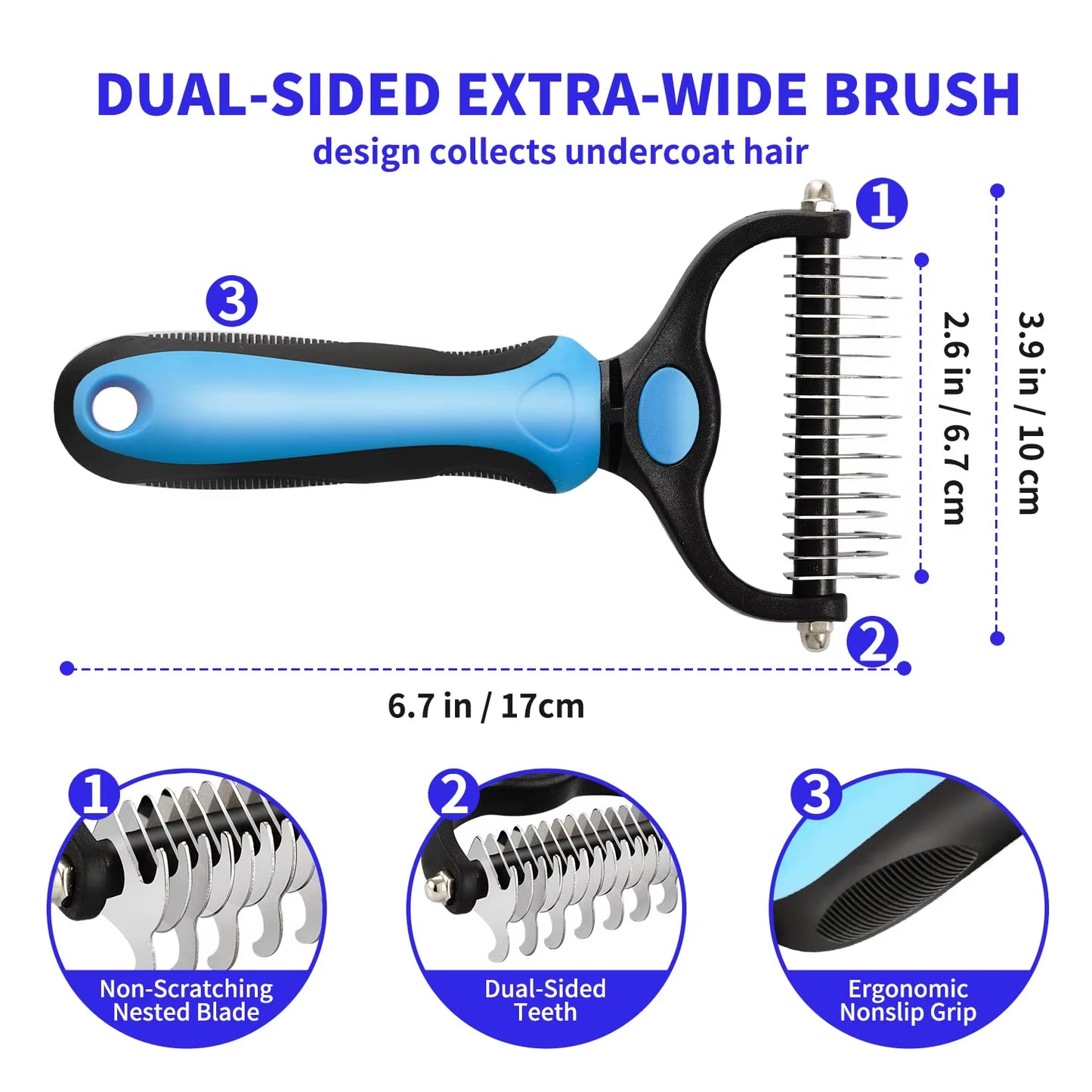 Professional Pet Deshedding Brush and Grooming Tool for Dogs and Cats - Fur Remover and Knot Cutter