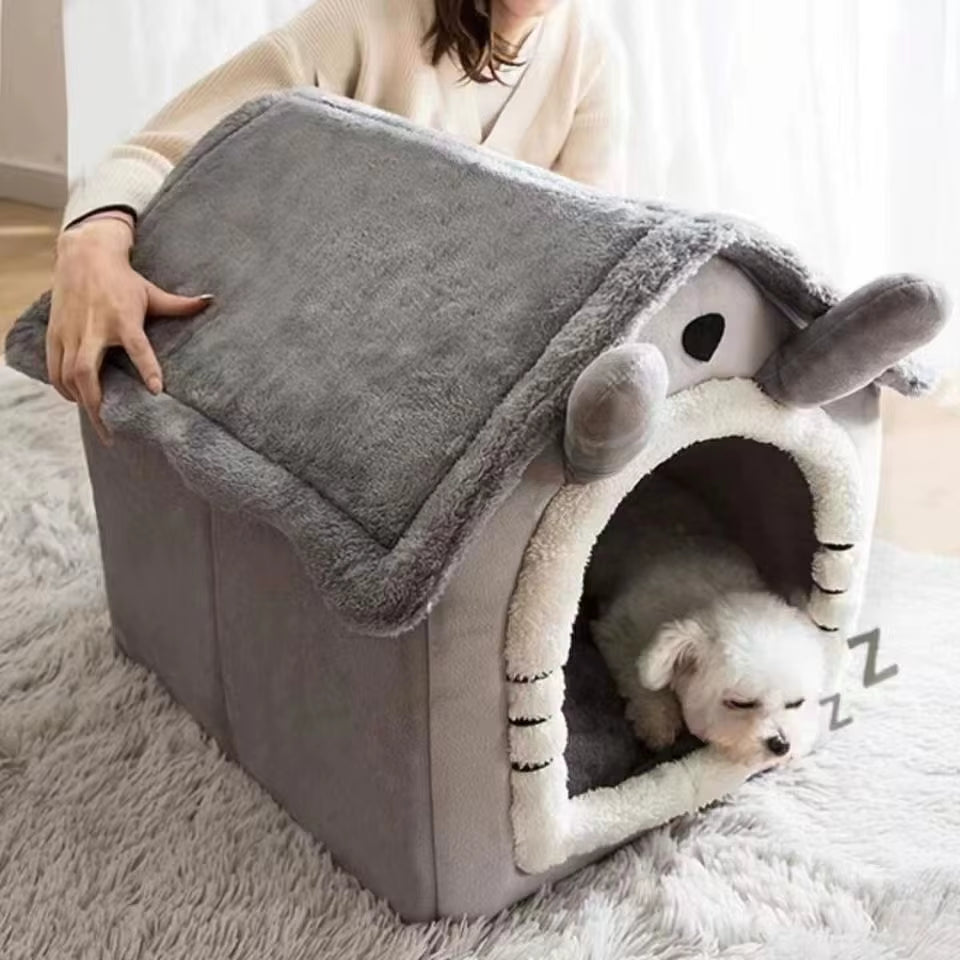 All-Season Dog House Bed - Removable and Washable Pet Bed for Small Dogs and Cats, Ideal for Winter Warmth