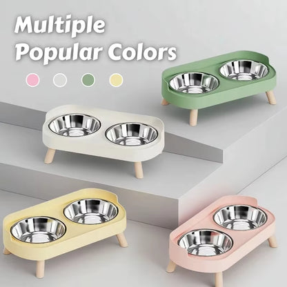 Dopamine Stylish Elevated Pet Feeder: Dual Stainless Steel Bowls with Neck Support for Food and Water