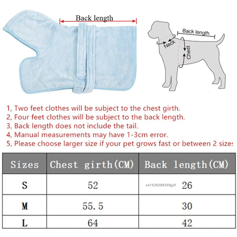 Quick-Drying Absorbent Bath Towel Robe for Small to Medium Dogs and Cats